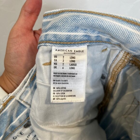 American Eagle Light wash striped Mom Jeans Size 2 Long Y2K Retro vintage rigid - Picture 9 of 10